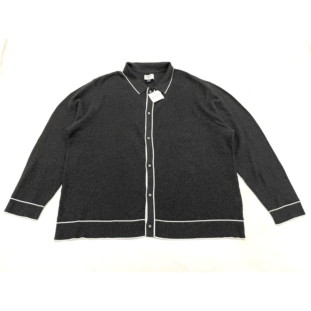 NEW American Eagle Tipped Waffle Knit Sweater Polo XXL Gray Preppy $75